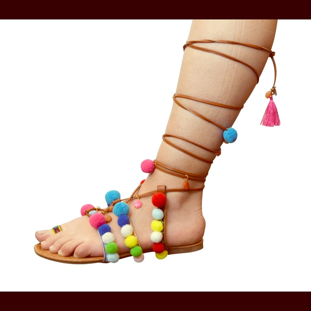 Tie up Pom Pom sandals